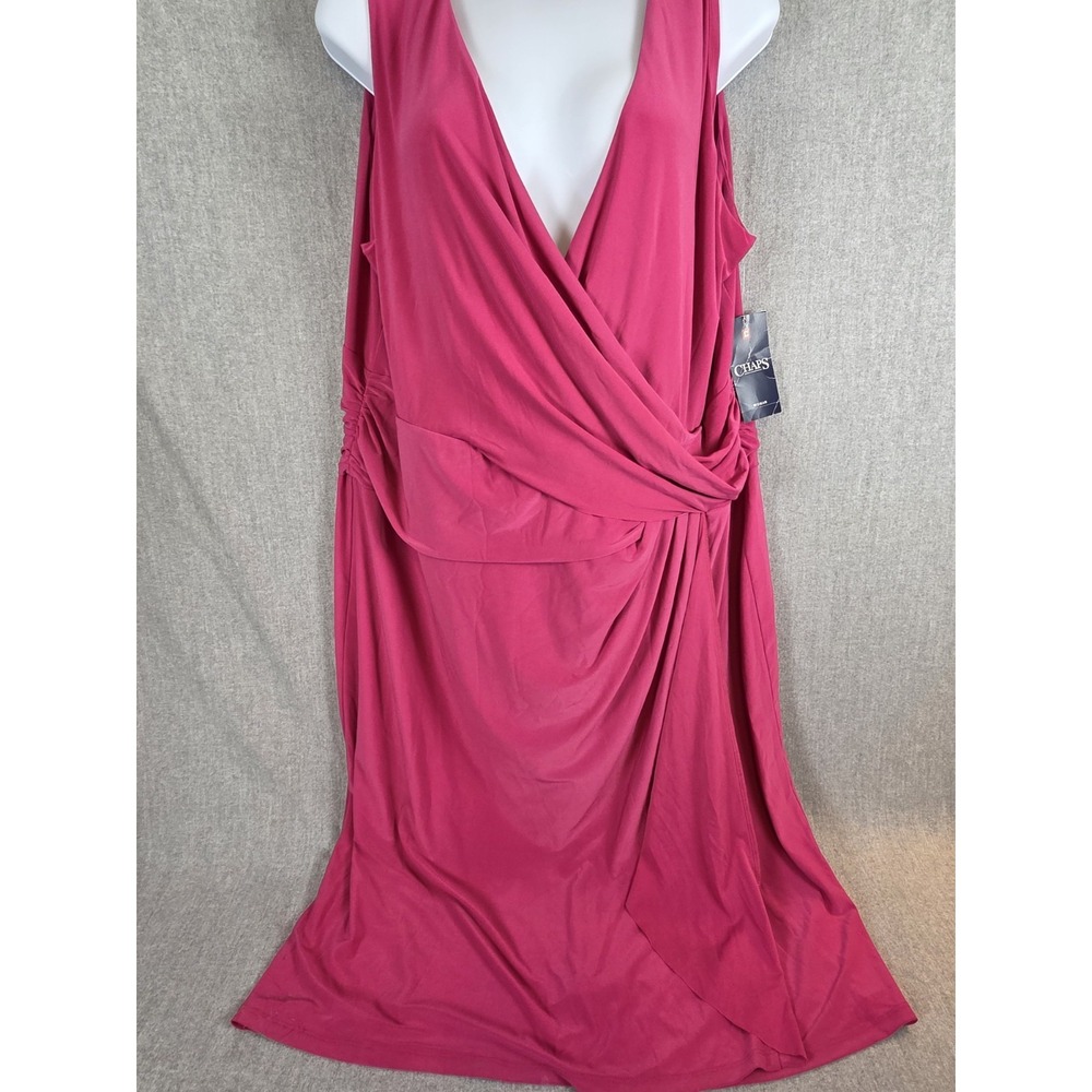 Chaps Women's 20W Wrap‎ V Neck Cocktail Midi Dress Ruched Country Rose Party NEW